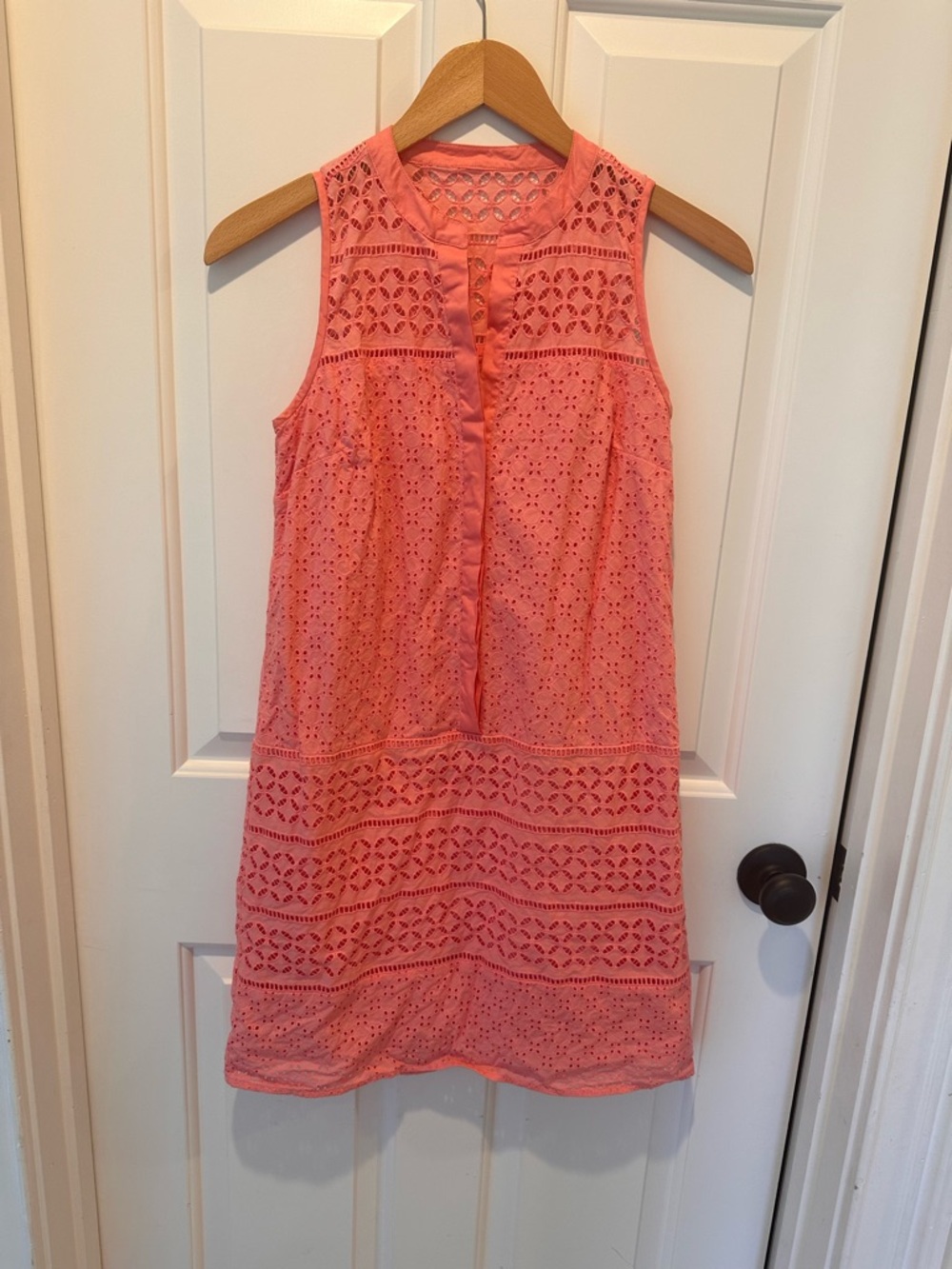 Loft 100% cotton Sleeveless Pink Eyelet Shift Dress